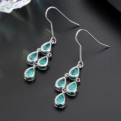 Four Color Fine Draped Fusion Stone Earrings White Gold Plated Women's Jewelry